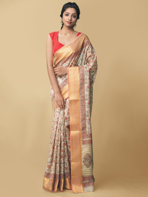 

Unnati Silks Women Brown & Green Maheshwari Jute Sico Saree
