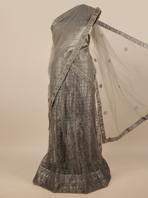 

Pothys Grey Embellished Unstitched Lehenga & Blouse With Dupatta