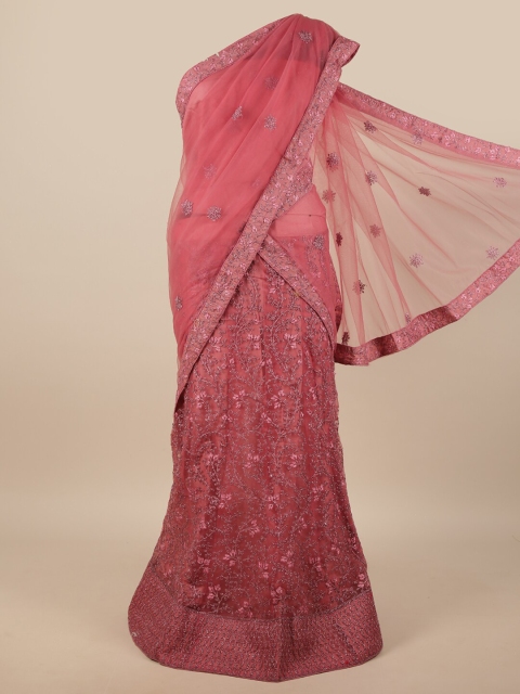 

Pothys Pink Embroidered Unstitched Lehenga & Blouse With Dupatta
