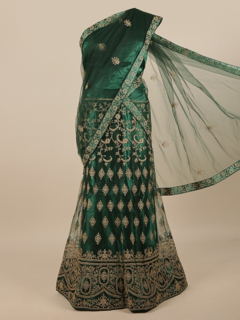 

Pothys Green & Gold-Toned Embroidered Unstitched Lehenga & Blouse With Dupatta