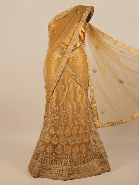 

Pothys Gold-Toned Embroidered Unstitched Lehenga & Blouse With Dupatta