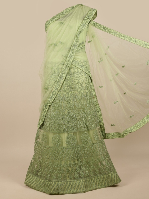 

Pothys Green Embroidered Sequinned Unstitched Lehenga & Blouse With Dupatta