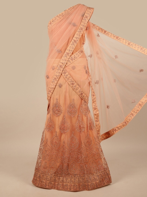 

Pothys Peach-Coloured Embellished Unstitched Lehenga & Blouse With Dupatta