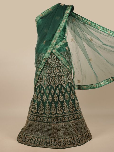 

Pothys Green & Gold-Toned Embroidered Unstitched Lehenga & Blouse With Dupatta