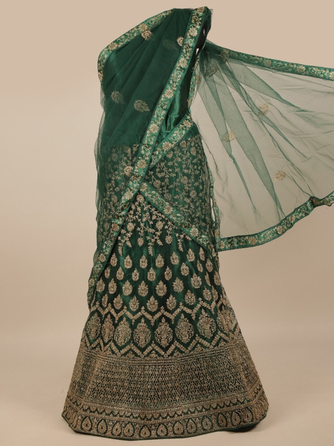 

Pothys Green & Gold-Toned Embroidered Thread Work Unstitched Lehenga & Blouse With Dupatta