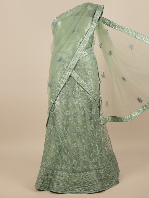 

Pothys Green Embroidered Thread Work Unstitched Lehenga & Blouse With Dupatta