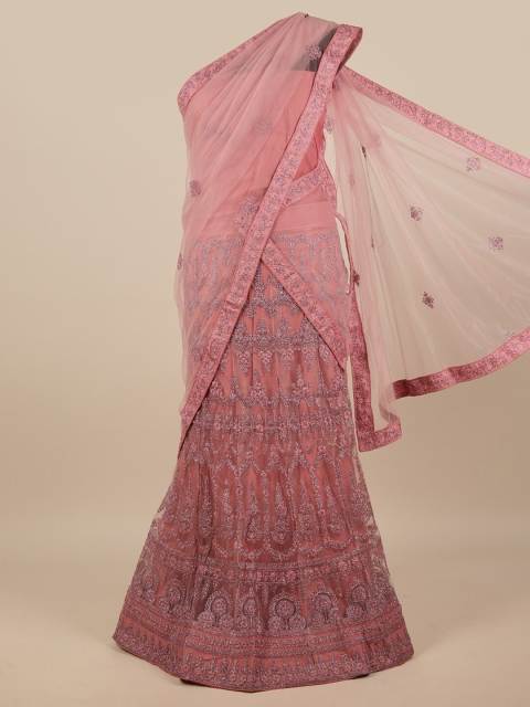 

Pothys Pink Embroidered Unstitched Lehenga & Blouse With Dupatta