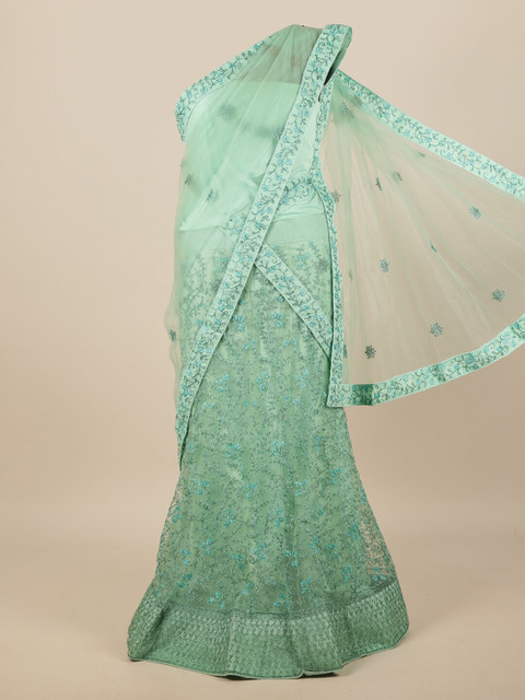 

Pothys Green Embroidered Unstitched Lehenga & Blouse With Dupatta