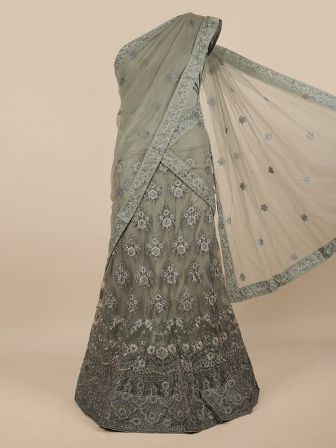 

Pothys Grey Embroidered Beads and Stones Unstitched Lehenga & Blouse With Dupatta