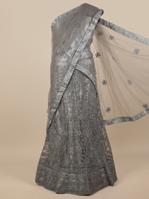 

Pothys Grey Embroidered Unstitched Lehenga & Blouse With Dupatta