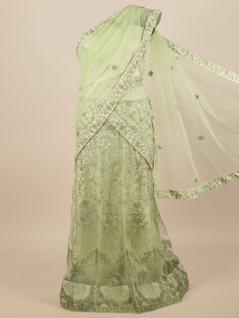 

Pothys Green Embroidered Zardozi Unstitched Lehenga & Blouse With Dupatta