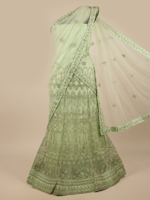 

Pothys Green Embroidered Thread Work Unstitched Lehenga & Blouse With Dupatta