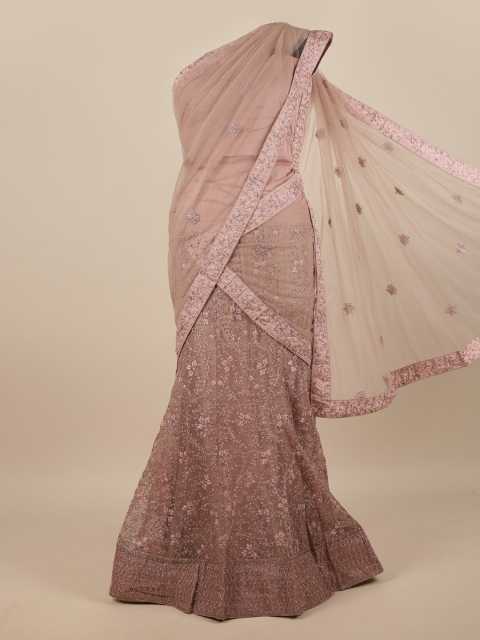 

Pothys Mauve Embroidered Unstitched Lehenga & Blouse With Dupatta