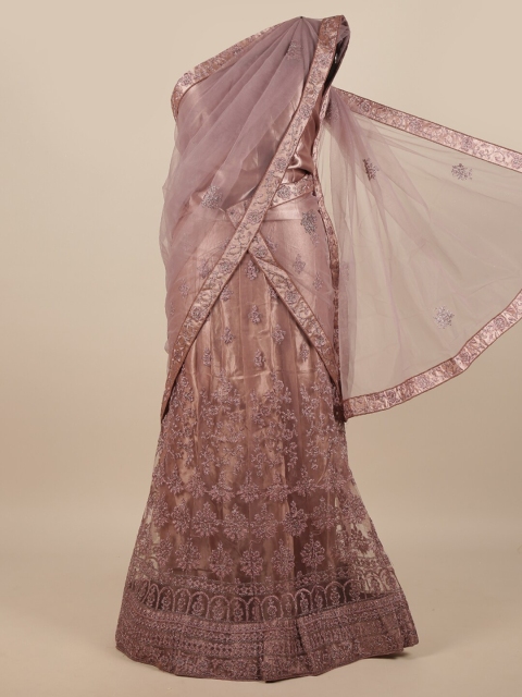 

Pothys Metallic & Silver Embroidered Zardozi Unstitched Lehenga & Blouse With Dupatta