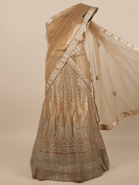 

Pothys Cream-Coloured & Gold-Toned Embroidered Thread Work Unstitched Lehenga & Blouse With Dupatta