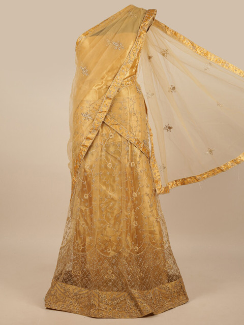 

Pothys Gold-Toned & Silver-Toned Embroidered Unstitched Lehenga & Blouse With Dupatta