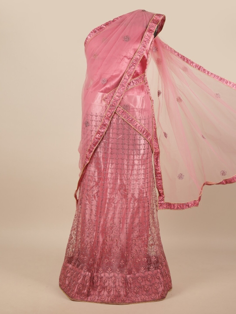 

Pothys Pink Embroidered Unstitched Lehenga & Blouse With Dupatta