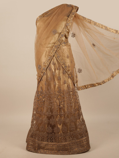 

Pothys Brown Embroidered Thread Work Unstitched Lehenga & Blouse With Dupatta