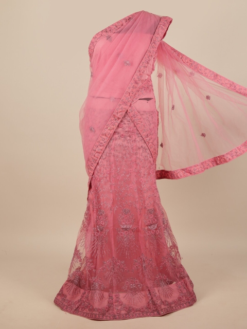 

Pothys Pink Embroidered Beads and Stones Unstitched Lehenga & Blouse With Dupatta