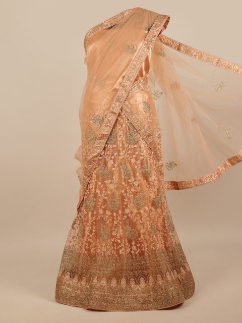 

Pothys Peach-Coloured Embroidered Unstitched Lehenga & Blouse With Dupatta