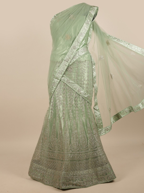 

Pothys Green Embroidered Thread Work Unstitched Lehenga & Blouse With Dupatta