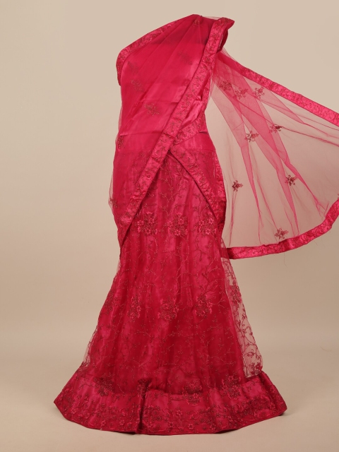 

Pothys Magenta Embroidered Unstitched Lehenga & Blouse With Dupatta