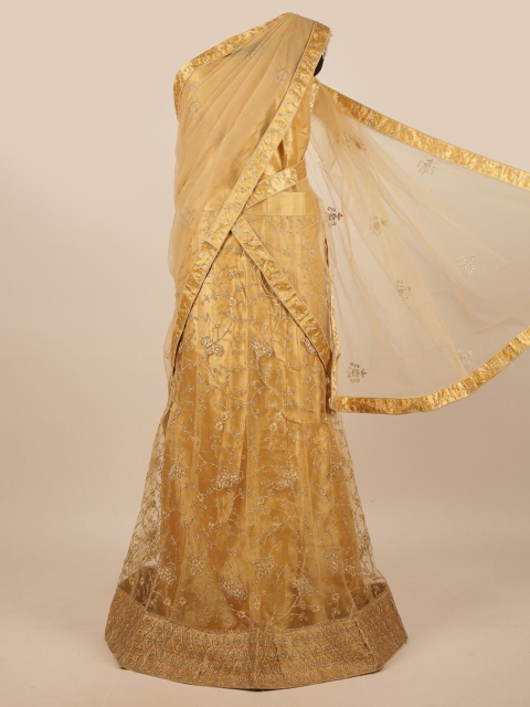 

Pothys Gold Embroidered Beads and Stones Unstitched Lehenga & Blouse With Dupatta