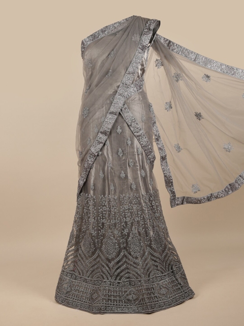 

Pothys Grey Embroidered Unstitched Lehenga & Blouse With Dupatta