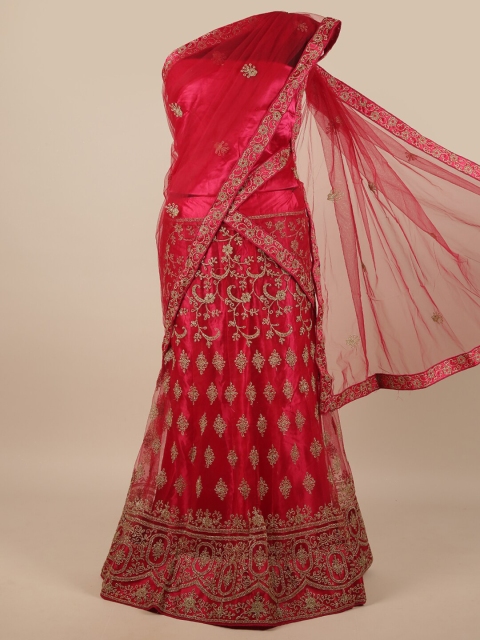 

Pothys Pink & Gold-Toned Embroidered Thread Work Unstitched Lehenga & Blouse With Dupatta