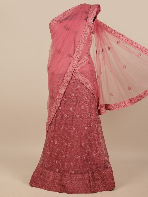 

Pothys Pink Embroidered Unstitched Lehenga & Blouse With Dupatta