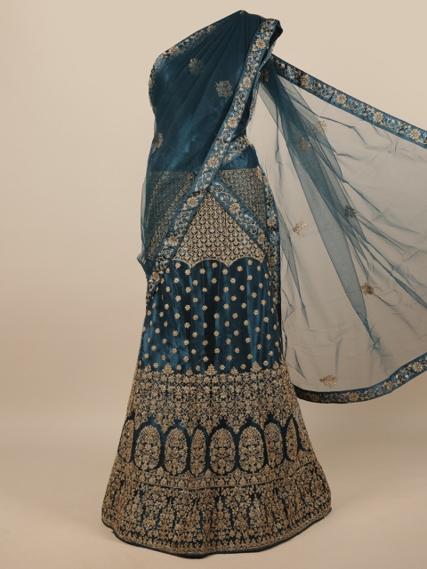 

Pothys Woman Blue & Gold-Toned Embroidered Unstitched Lehenga & Blouse With Dupatta