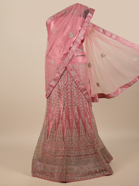 

Pothys Pink Embroidered Thread Work Unstitched Lehenga & Blouse With Dupatta