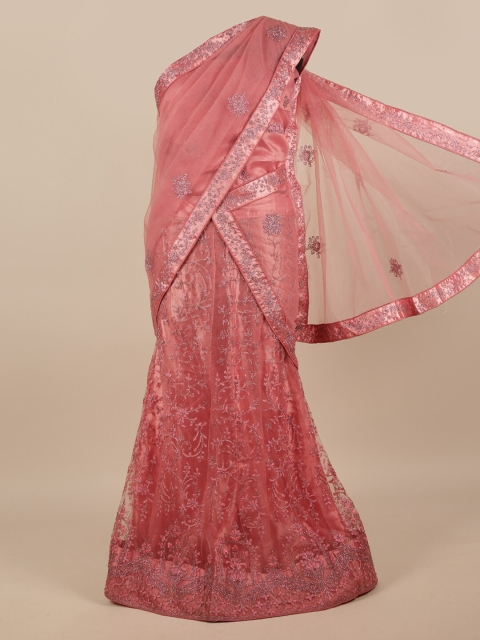 

Pothys Pink Embroidered Unstitched Lehenga & Blouse With Dupatta