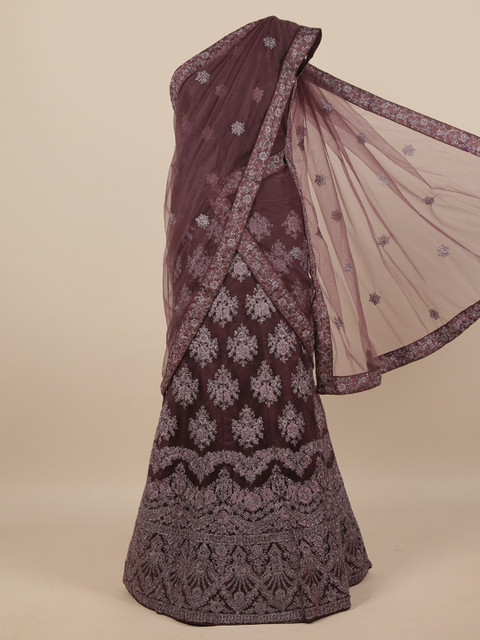 

Pothys Purple Embroidered Unstitched Lehenga & Blouse With Dupatta