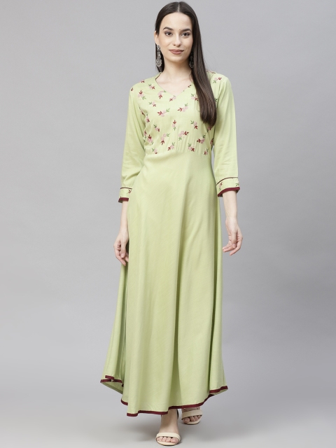 

Aasiya Women Green Embroidred Rayon A-Line Kurta