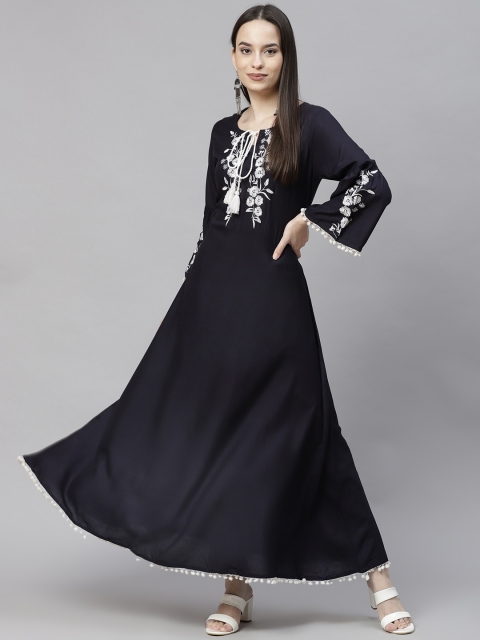 

Aasiya Women Blue Embroidred Rayon A-Line Kurta