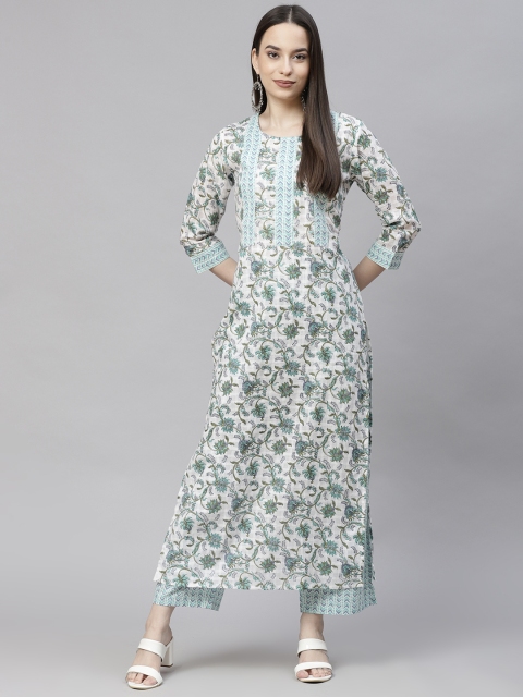 

Aasiya Women Green Floral Printed Regular Pure Cotton Kurta with Palazzos