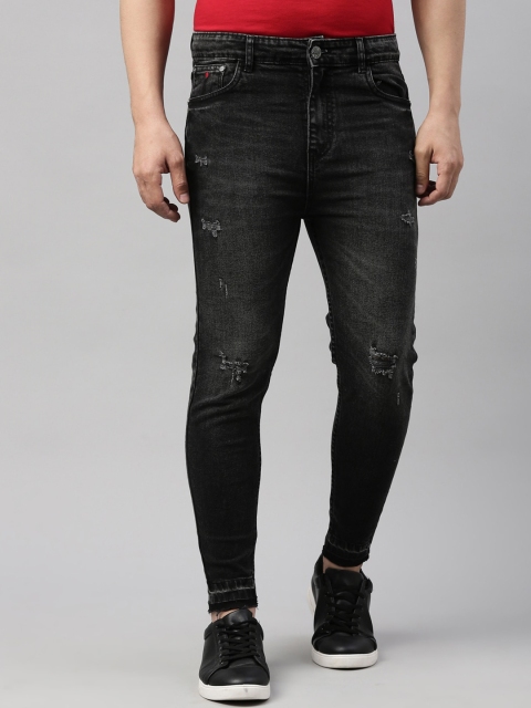 

CINOCCI Men Black Slim Fit Mildly Distressed Light Fade Stretchable Jeans