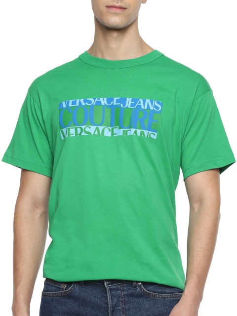 

Versace Jeans Couture Men Green & Blue Typography Printed T-shirt