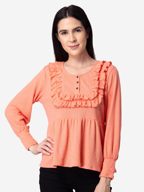 

Modriba Orange Ruffles Regular Top