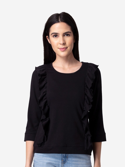 

Modriba Black Solid Ruffles Woollen Top