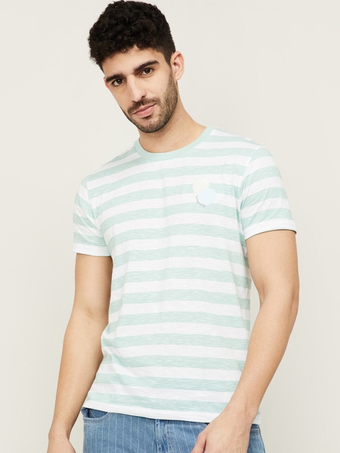 

SmileyWorld Men Blue Striped Pockets Slim Fit T-shirt