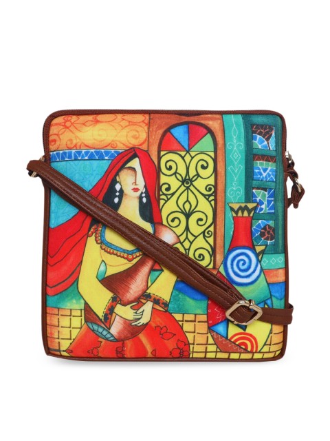 

All Things Sundar Red & Yellow Printed Structured Sling Bag