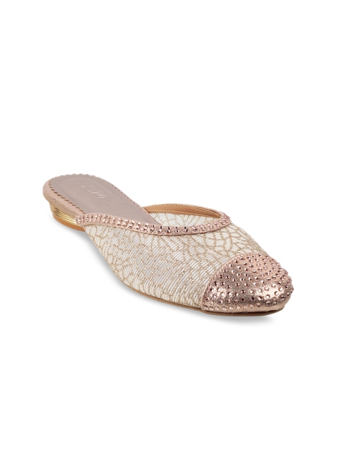 

Metro Women Gold-Toned Textured Mules Flats