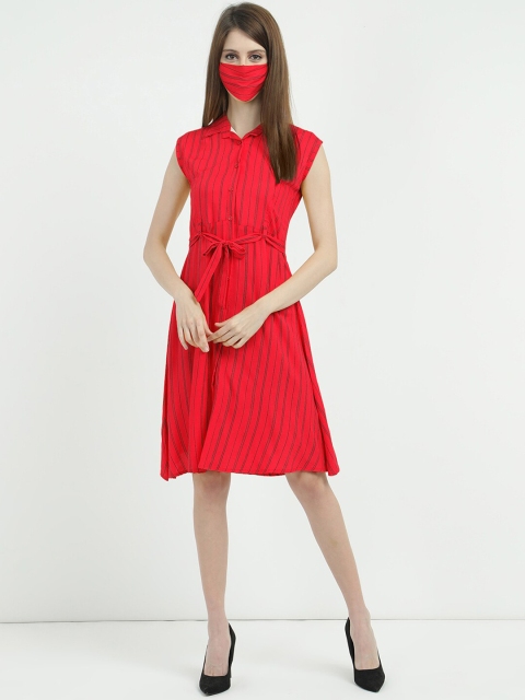 

V2 Value & Variety Red & Black Striped A-Line Dress