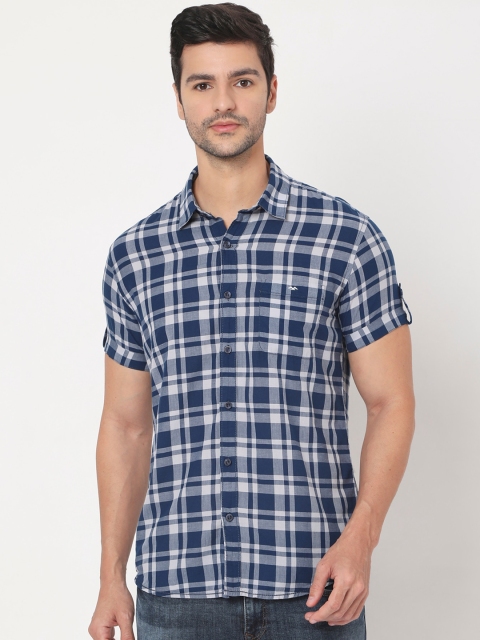 

Mufti Men Navy Blue Slim Fit Tartan Checks Opaque Checked Casual Shirt