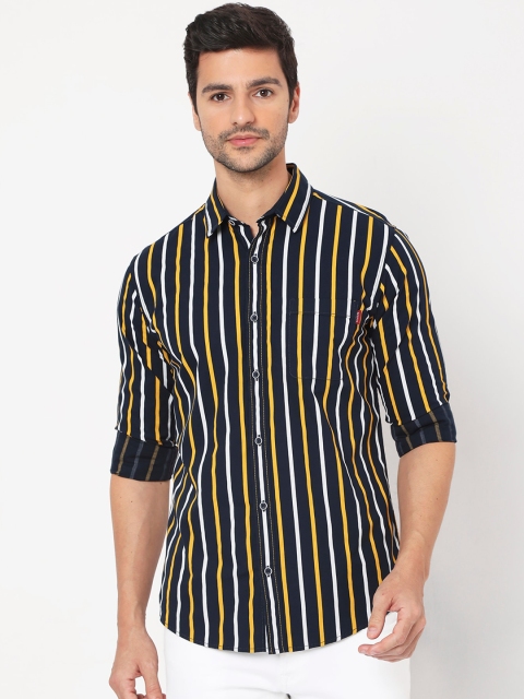 

Mufti Men Navy Blue Slim Fit Opaque Striped Casual Shirt
