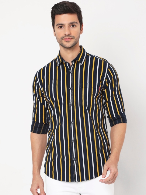 

Mufti Men Navy Blue Slim Fit Opaque Striped Casual Shirt