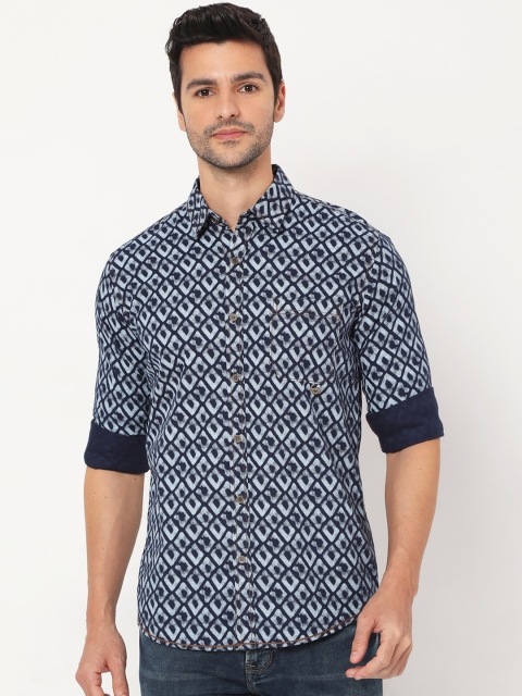 

Mufti Men Blue Slim Fit Opaque Printed Casual Shirt