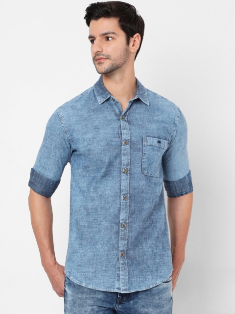

Mufti Men Blue Slim Fit Faded Opaque Faded Casual Shirt